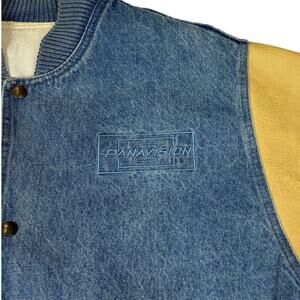 Vintage 90s Panavision Denim Leather Varsity Jacket Men's XL Film Cast & Crew